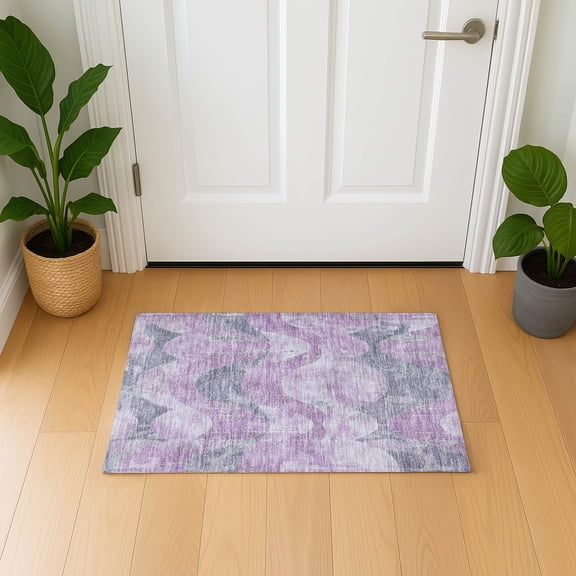 Addison Rugs Mayfield Premium Machine Washable Transitional Swirls Lavender Rectangle Rug, 1'8" x 2'6"