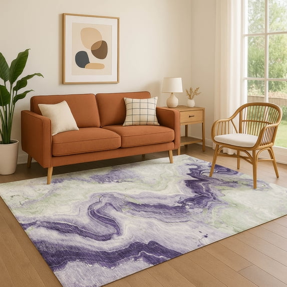 Addison Rugs Mayfield Premium Machine Washable Transitional Swirls Lavender Rectangle Rug, 9' x 12'