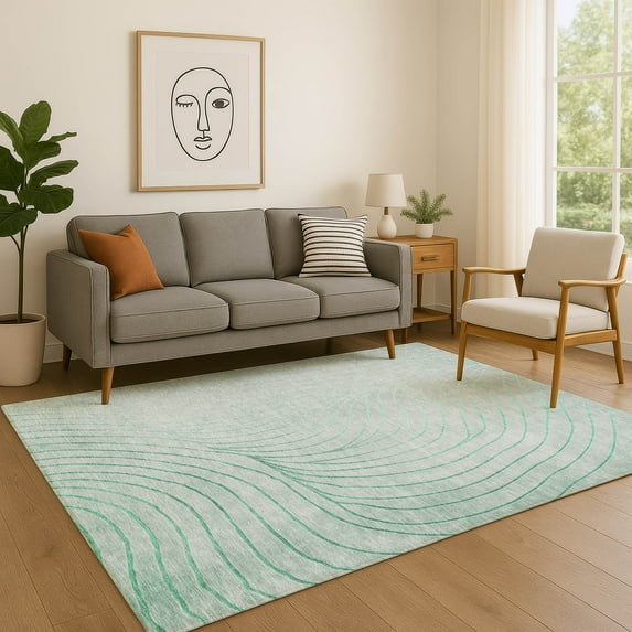 Addison Rugs Mayfield Premium Machine Washable Transitional Swirls Mint Rectangle Rug, 3' x 5'