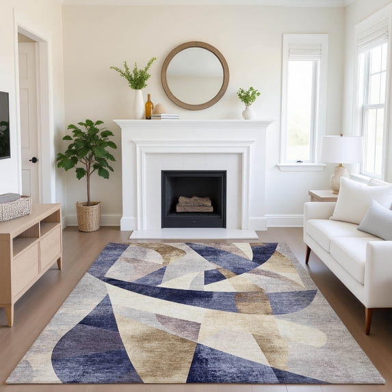 Addison Rugs Mayfield Premium Machine Washable Transitional Swirls Navy Rectangle Rug, 8' x 10'