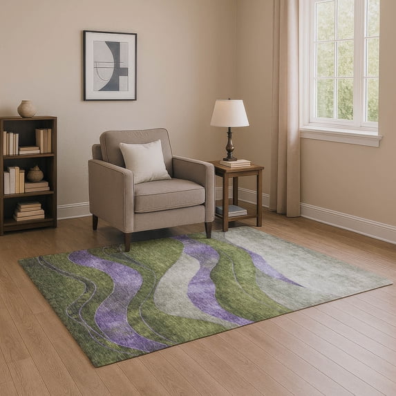 Addison Rugs Mayfield Premium Machine Washable Transitional Swirls Olive Rectangle Rug, 3' x 5'