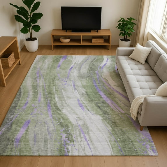 Addison Rugs Mayfield Premium Machine Washable Transitional Swirls Olive Rectangle Rug, 5' x 7'6"