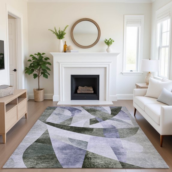 Addison Rugs Mayfield Premium Machine Washable Transitional Swirls Olive Rectangle Rug, 9' x 12'