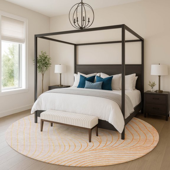 Addison Rugs Mayfield Premium Machine Washable Transitional Swirls Orange Round Rug, 8' X 8' Machine Washable Transitional Swirls Orange Oversized Sherpa Throw Blanket