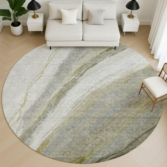 Addison Rugs Mayfield Premium Machine Washable Transitional Swirls Pewter Round Rug, 8' X 8' Machine Washable Transitional Swirls Pewter Oversized Sherpa Throw Blanket