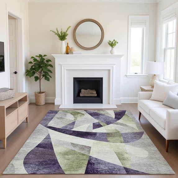 Addison Rugs Mayfield Premium Machine Washable Transitional Swirls Purple Rectangle Rug, 3' x 5'