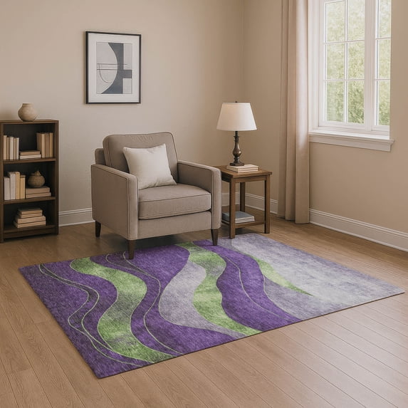 Addison Rugs Mayfield Premium Machine Washable Transitional Swirls Purple Rectangle Rug, 3' x 5'
