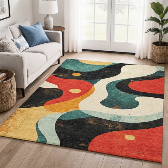 Addison Rugs Mayfield Premium Machine Washable Transitional Swirls Red Rectangle Rug, 8' x 10'