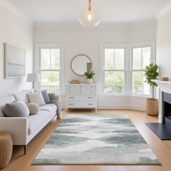 Addison Rugs Mayfield Premium Machine Washable Transitional Swirls Sage Rectangle Rug, 10' x 14'