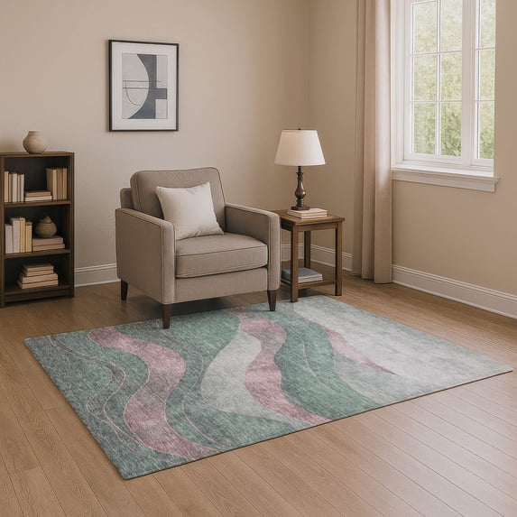 Addison Rugs Mayfield Premium Machine Washable Transitional Swirls Sage Rectangle Rug, 9' x 12'