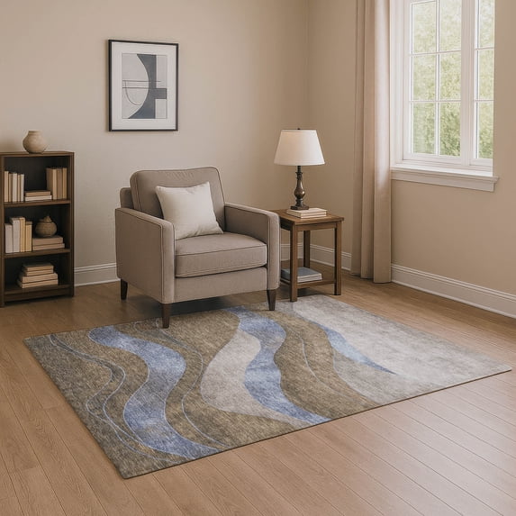Addison Rugs Mayfield Premium Machine Washable Transitional Swirls Taupe Rectangle Rug, 3' x 5'