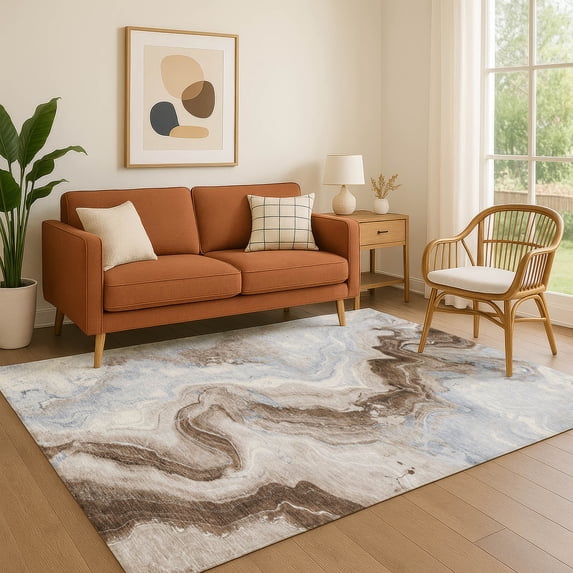 Addison Rugs Mayfield Premium Machine Washable Transitional Swirls Taupe Rectangle Rug, 3' x 5'
