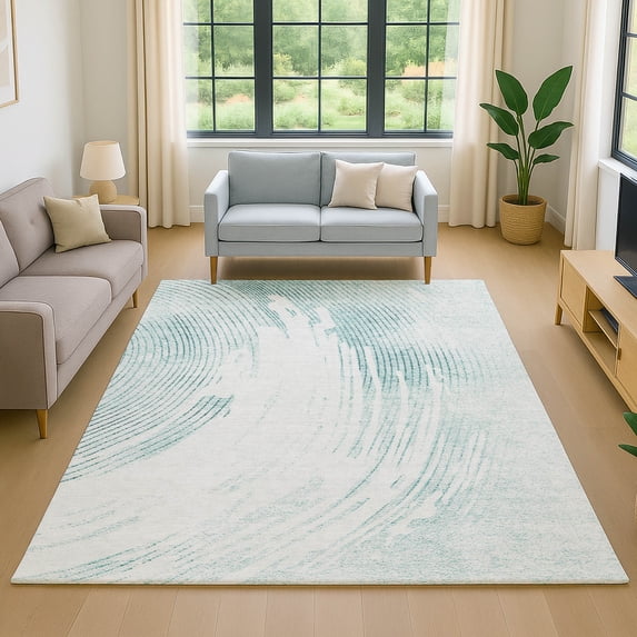 Addison Rugs Mayfield Premium Machine Washable Transitional Swirls Teal Rectangle Rug, 10' x 14'