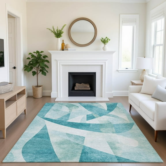 Addison Rugs Mayfield Premium Machine Washable Transitional Swirls Teal Rectangle Rug, 10' x 14'
