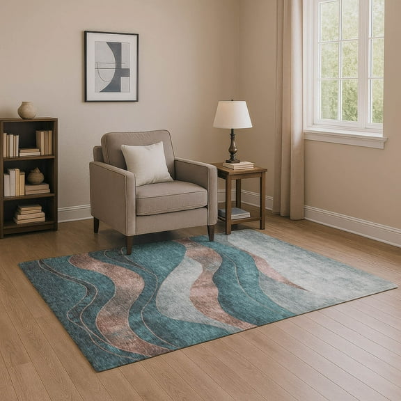 Addison Rugs Mayfield Premium Machine Washable Transitional Swirls Teal Rectangle Rug, 10' x 14'