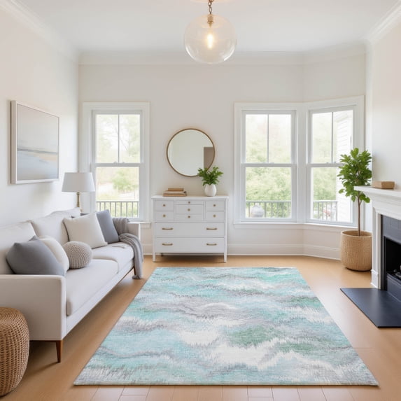 Addison Rugs Mayfield Premium Machine Washable Transitional Swirls Teal Rectangle Rug, 10' x 14'