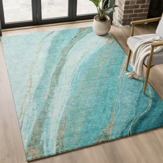 Addison Rugs Mayfield Premium Machine Washable Transitional Swirls Turquoise Rectangle Rug, 9' X 12' Machine Washable Transitional Swirls Turquoise Oversized Sherpa Throw Blanket