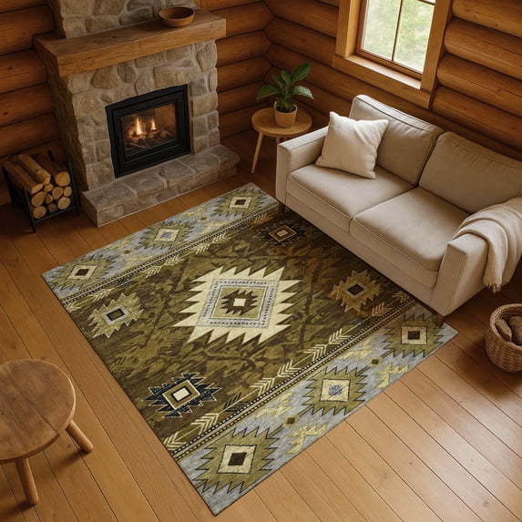 Addison Rugs Mayfield Premium Machine Washable Transitional Tribal Brown Rectangle Rug, 3' x 5'