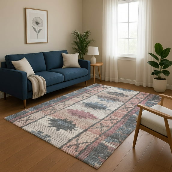 Addison Rugs Mayfield Premium Machine Washable Transitional Tribal Denim Rectangle Rug, 9' x 12'