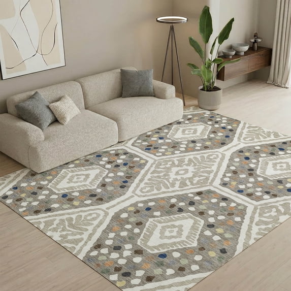 Addison Rugs Mayfield Premium Machine Washable Transitional Tribal Ivory Rectangle Rug, 9' x 12'