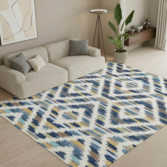 Addison Rugs Mayfield Premium Machine Washable Transitional Tribal Navy Rectangle Rug, 10' x 14'