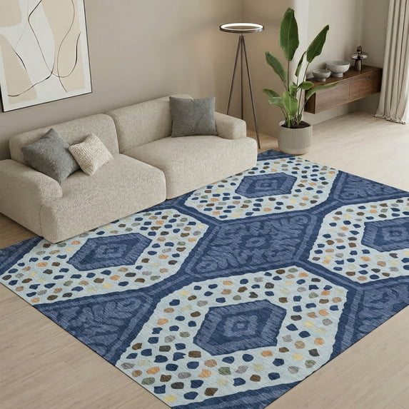 Addison Rugs Mayfield Premium Machine Washable Transitional Tribal Navy Rectangle Rug, 8' x 10'