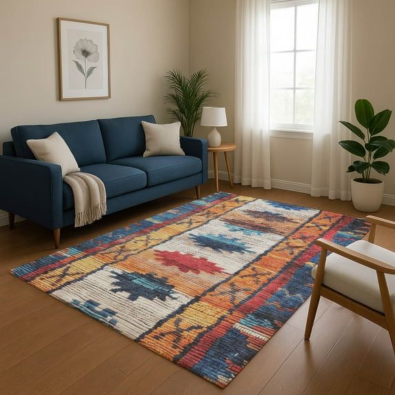 Addison Rugs Mayfield Premium Machine Washable Transitional Tribal Navy Rectangle Rug, 8' x 10'
