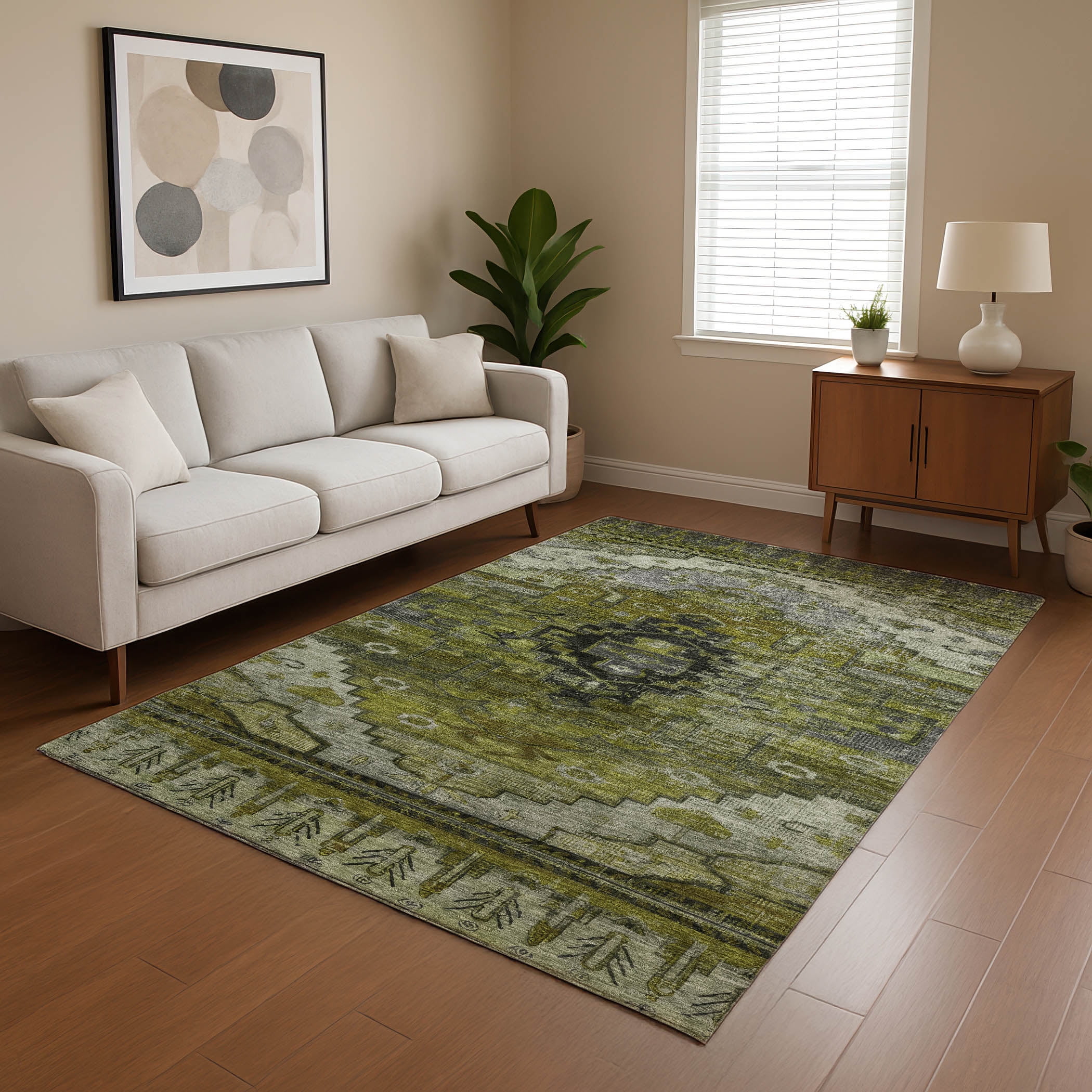 Addison Rugs Mayfield Premium Machine Washable Transitional Tribal Olive Rectangle Rug, 2'6" x 3'10"