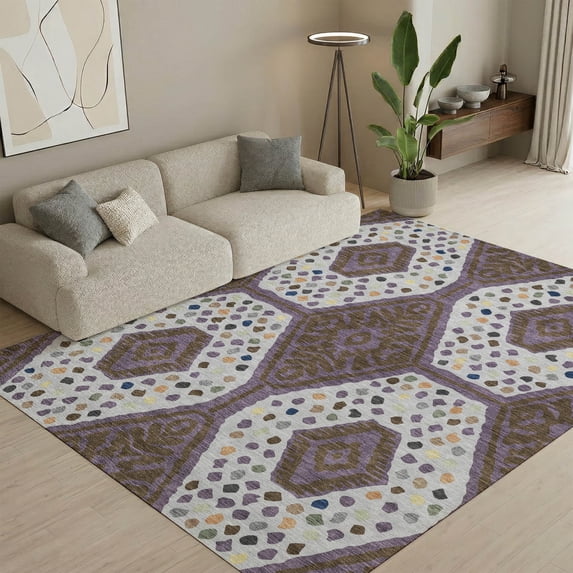 Addison Rugs Mayfield Premium Machine Washable Transitional Tribal Plum Rectangle Rug, 3' x 5'