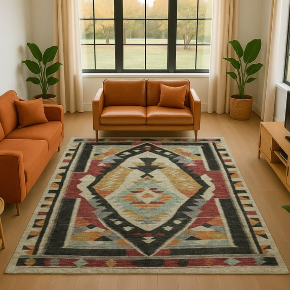 Addison Rugs Mayfield Premium Machine Washable Transitional Tribal Red Rectangle Rug, 8' x 10'