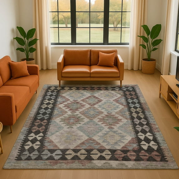 Addison Rugs Mayfield Premium Machine Washable Transitional Tribal Taupe Rectangle Rug, 5' x 7'6"