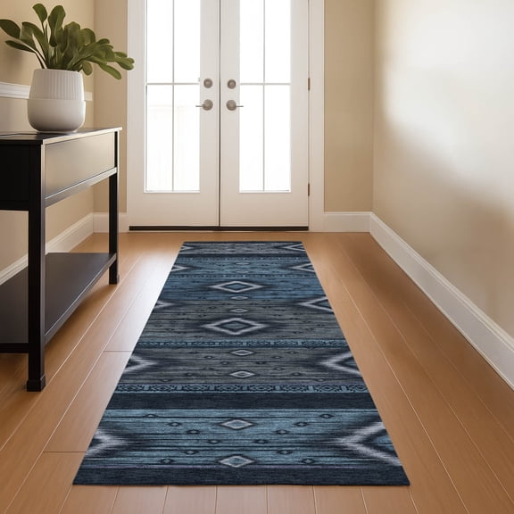 Addison Rugs Mayfield Premium Machine Washable Transitional Tribal Teal Runner Rug, 2'3" x 7'6"