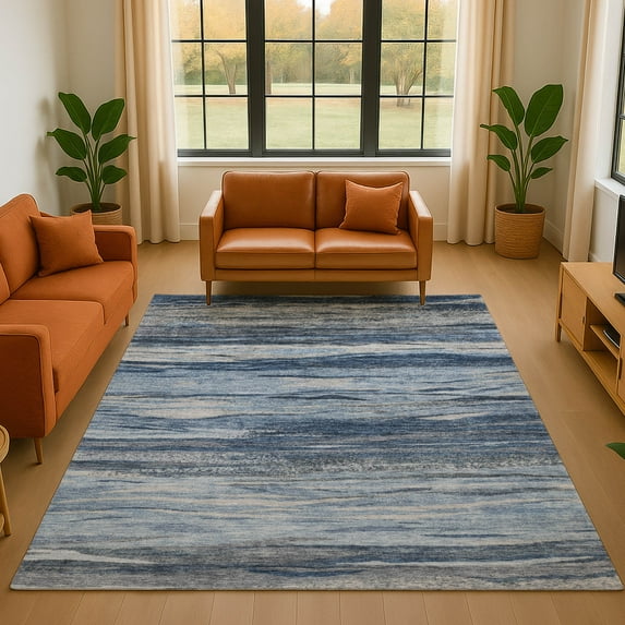 Addison Rugs Mayfield Premium Machine Washable Transitional Waves Blue Rectangle Rug, 5' x 7'6"