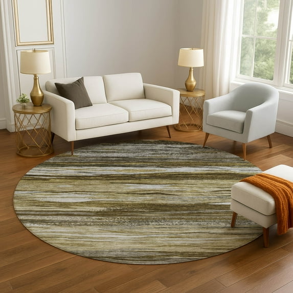 Addison Rugs Mayfield Premium Machine Washable Transitional Waves Brown Round Rug, 8' x 8'