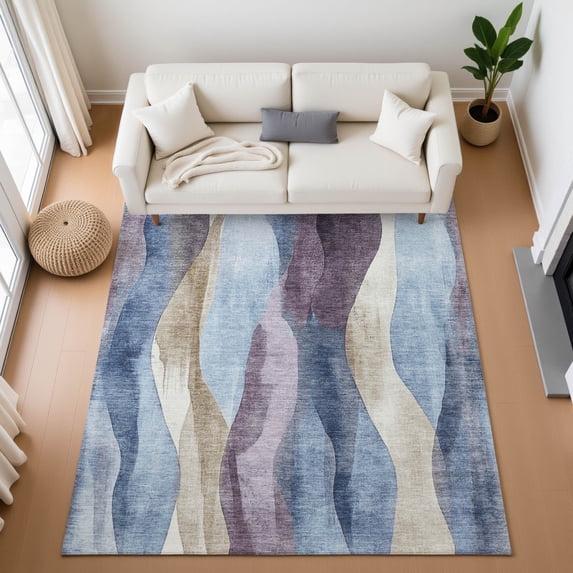 Addison Rugs Mayfield Premium Machine Washable Transitional Waves Denim Rectangle Rug, 8' x 10'