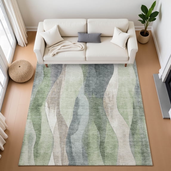 Addison Rugs Mayfield Premium Machine Washable Transitional Waves Fern Rectangle Rug, 3' x 5'