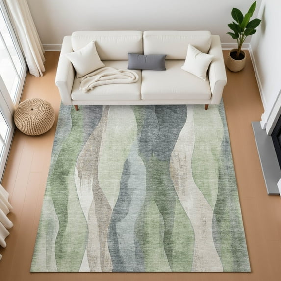 Addison Rugs Mayfield Premium Machine Washable Transitional Waves Fern Rectangle Rug, 8' x 10'