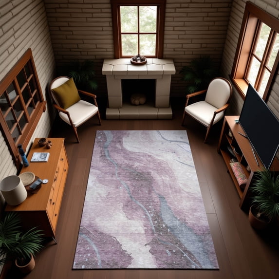 Addison Rugs Mayfield Premium Machine Washable Transitional Waves Lavender Rectangle Rug, 3' x 5'