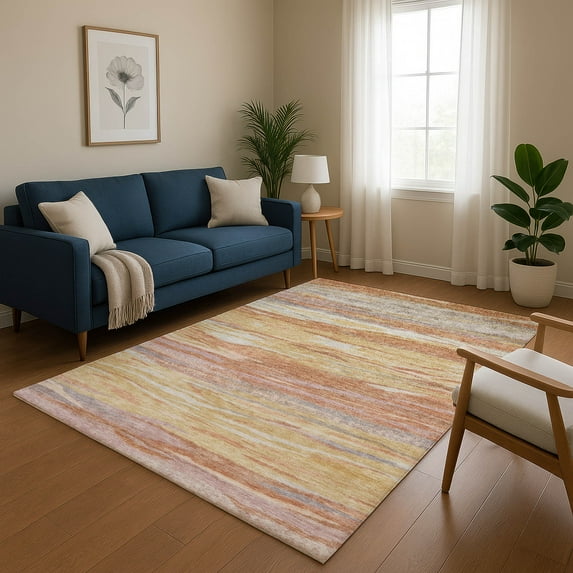 Addison Rugs Mayfield Premium Machine Washable Transitional Waves Salmon Rectangle Rug, 10' x 14'