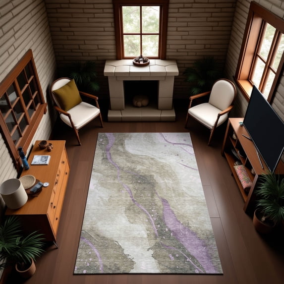 Addison Rugs Mayfield Premium Machine Washable Transitional Waves Taupe Rectangle Rug, 8' x 10'