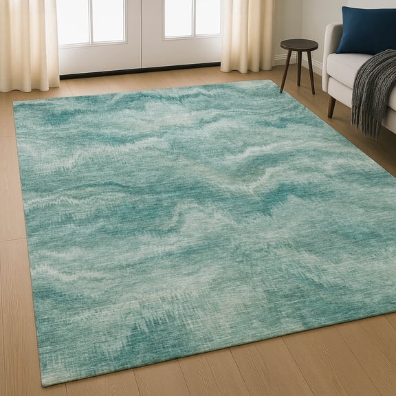 Addison Rugs Mayfield Premium Machine Washable Transitional Waves Teal Rectangle Rug, 3' x 5'