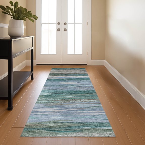 Addison Rugs Mayfield Premium Machine Washable Transitional Waves Teal Runner Rug, 2'3" x 7'6"