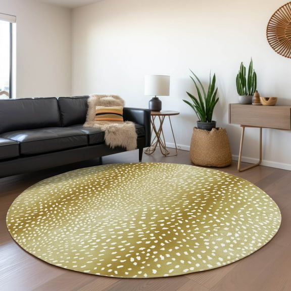 Addison Rugs Mayfield Washable Animal Skin Pattern Antelope Gilded Round Rug, 8' x 8'