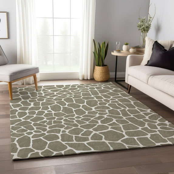 Addison Rugs Mayfield Washable Animal Skin Pattern Giraffe Taupe Rectangle Rug, 9' x 12'