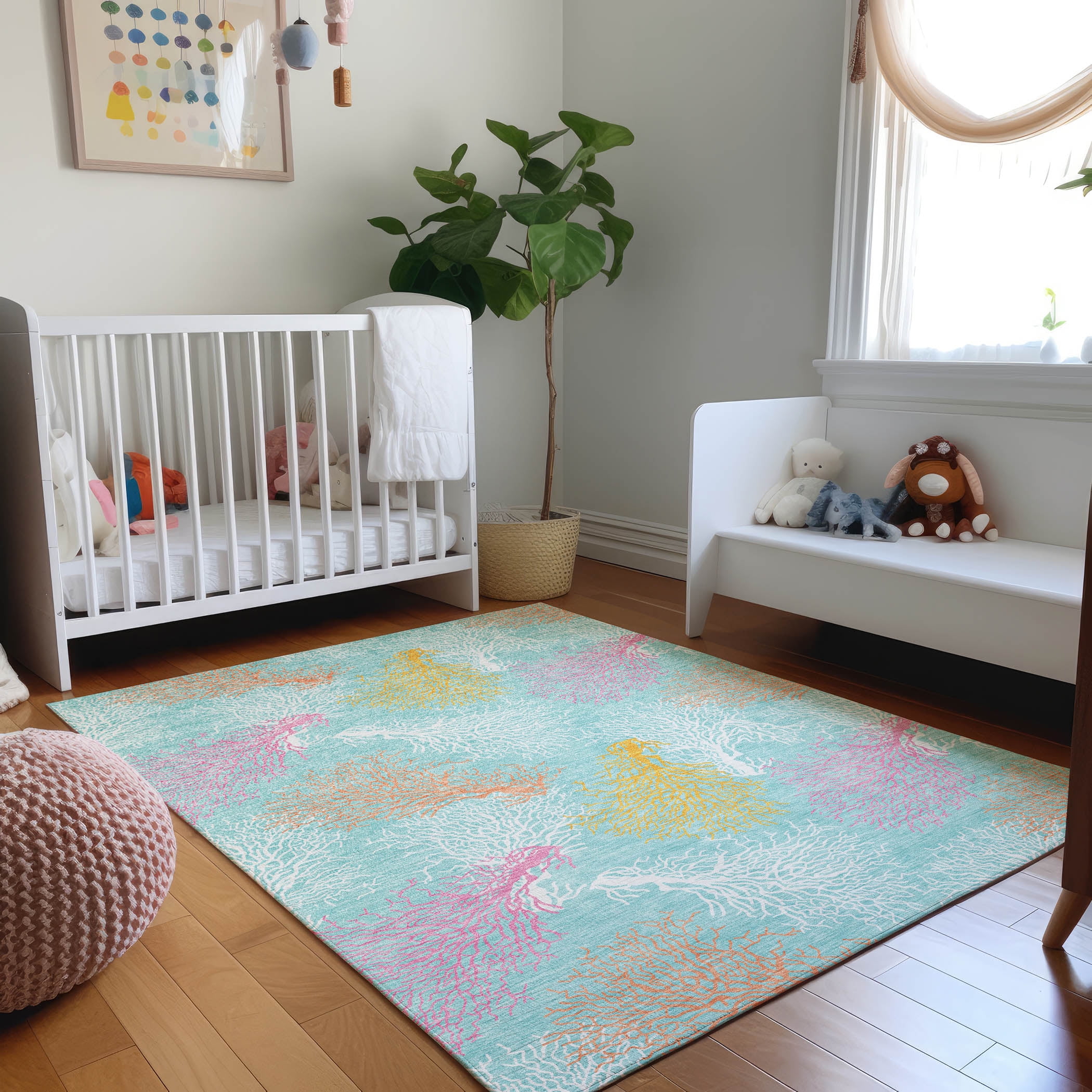 Addison Rugs Mayfield Washable Coastal Coral Aqua Rectangle Rug 2 #39 6 quot x Addison Rugs Mayfield Washable Coastal Coral Aqua Rectangle Rug 2 #39 6 quot x