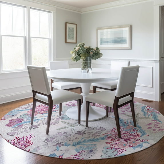 Addison Rugs Mayfield Washable Coastal Coral Raspberry Round Rug, 8' x 8'
