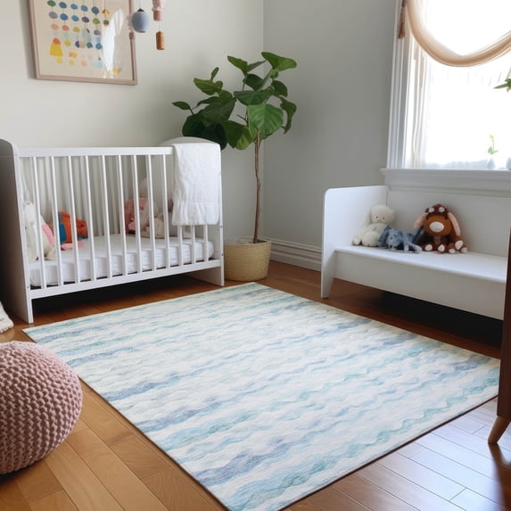 Addison Rugs Mayfield Washable Coastal Ribbons Blue Rectangle Rug, 3' x 5'