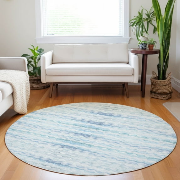 Addison Rugs Mayfield Washable Coastal Ribbons Blue Round Rug, 8' x 8'
