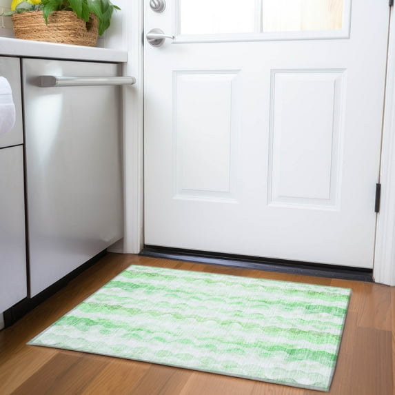Addison Rugs Mayfield Washable Coastal Ribbons Green Rectangle Rug, 1'8" x 2'6"