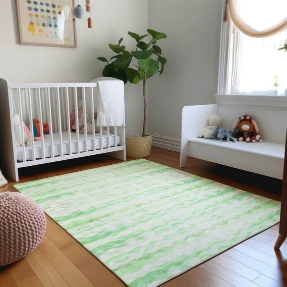Addison Rugs Mayfield Washable Coastal Ribbons Green Rectangle Rug, 3' x 5'